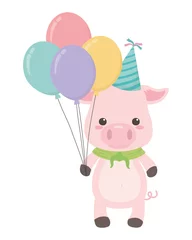 Wandaufkleber Tiere mit Ballon Tierkarikatur mit alles Gute zum Geburtstagikonendesign