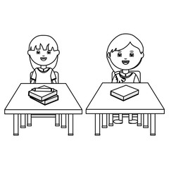cute little students girls seated in schooldesks
