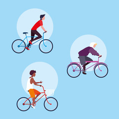 group of young man riding bike avatar character