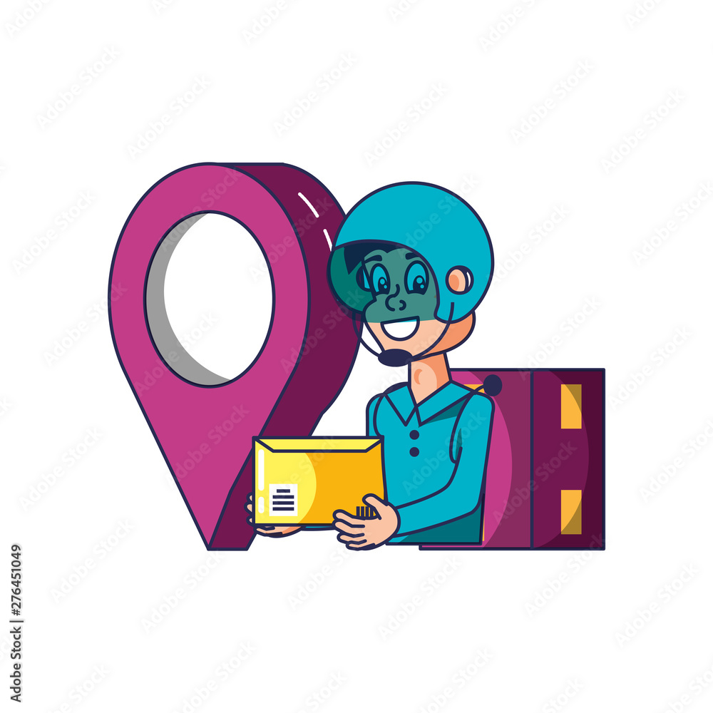 Poster worker delivery service with envelope and pin location