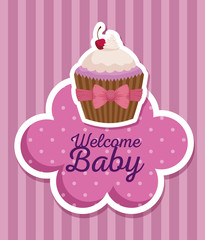 label of cake with cherry and ribbon bow decoration