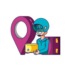 worker delivery service with envelope and pin location