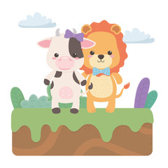 Obraz na płótnie Canvas Lion and cow cartoon design