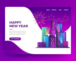 Landing page template or card winter Holidays corporate Party. Merry Christmas and Happy New Year Website with People Characters. the city celebrates the new year