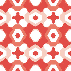 Geometric puzzle mosaic seamless pattern in vibrant orange red and white. Abstract shapes unite to create an eye catching design for fashion, home decor, textiles and paper. Bold and vibrant vector.