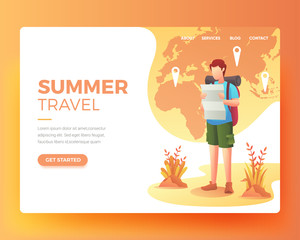 men are looking for a place to vacation. Man on vacation. Vector Cartoon Illustration. Gradient Flat Illustration. Summer Landing Page. Holiday Illustration
