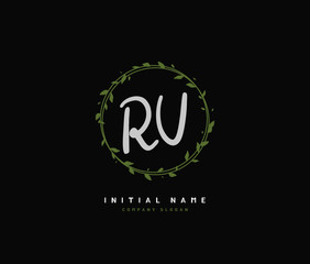 R U RU Beauty vector initial logo, handwriting logo of initial signature, wedding, fashion, jewerly, boutique, floral and botanical with creative template for any company or business.