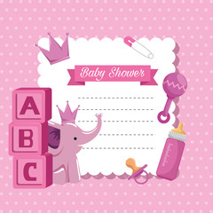 card of elepghant with crown and feeding bottle with rattle