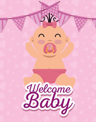 girl baby with party banner decoration
