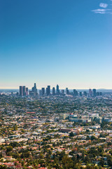 Fototapeta premium City view of Los Angeles from Astronomical Observatory and Griffith Park, print copy space for text 