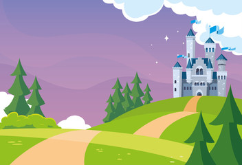 castle building fairytale in mountainous landscape