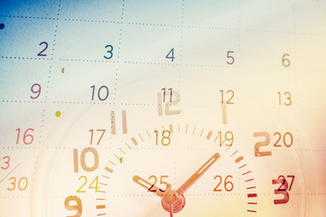 double exposure of calendar and clock for business concept