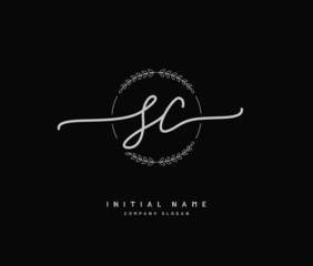 S C SC Beauty vector initial logo, handwriting logo of initial signature, wedding, fashion, jewerly, boutique, floral and botanical with creative template for any company or business.