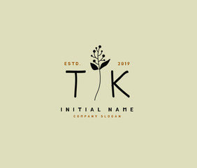 T K TK Beauty vector initial logo, handwriting logo of initial signature, wedding, fashion, jewerly, boutique, floral and botanical with creative template for any company or business.