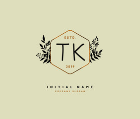 T K TK Beauty vector initial logo, handwriting logo of initial signature, wedding, fashion, jewerly, boutique, floral and botanical with creative template for any company or business.
