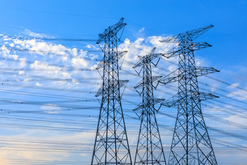 High voltage post,High voltage tower sky background