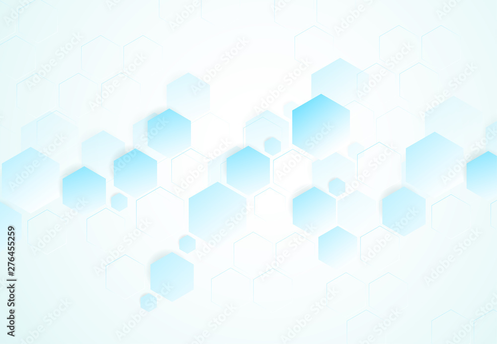 Poster abstract hexagonal molecular structures in technology background and science style. medical design. 