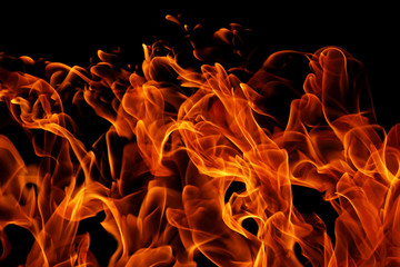 movement of fire flames isolated on black background.
