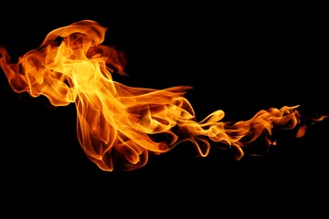 Zelfklevend Fotobehang movement of fire flames isolated on black background. © modify260