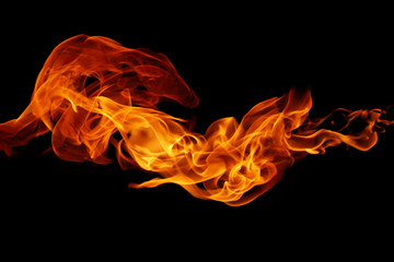 movement of fire flames isolated on black background.