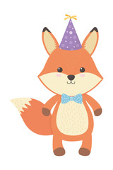 Fox cartoon with happy birthday icon design