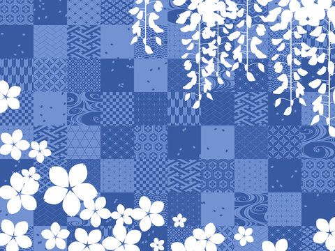 和柄 藤と桜の和風背景素材 青 Stock Illustration Adobe Stock 和柄 藤と桜の和風背景素材 青 Stock Illustration Adobe Stock