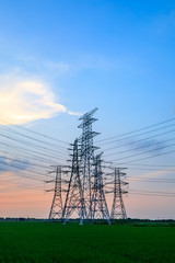 High voltage post,High voltage tower sky sunset background