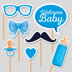 chat bubble message with feeding bottle and pacifier