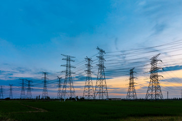 High voltage post,High voltage tower sky sunset background