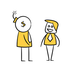 businessman meeting with bomb head, doodle character design