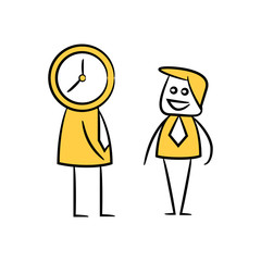 businessman meeting with clock head, doodle character design