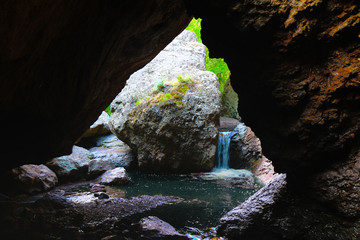 Beautiful Waterfall Framed by Cavern