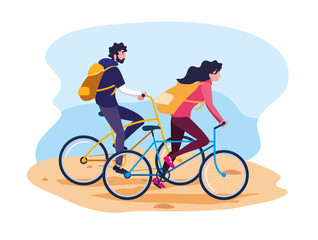 Obraz premium young couple riding bike avatar character