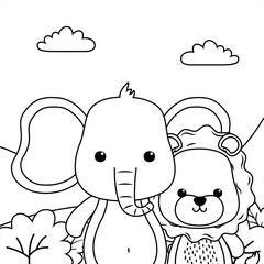 Elephant and lion cartoon design