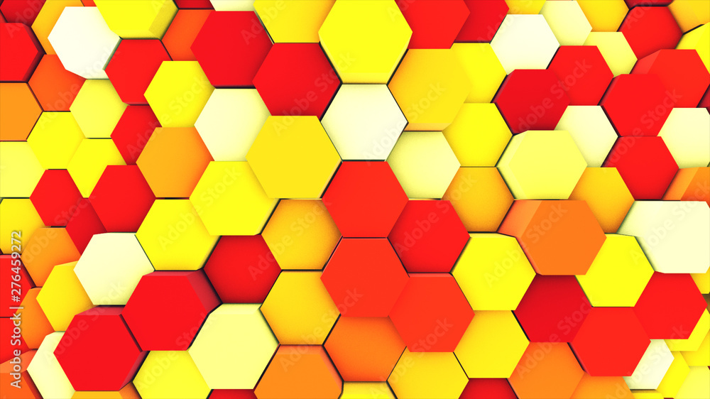 Aufkleber 3d render abstract colorful many technical geometric hexagons as a wave yellow and orange background
