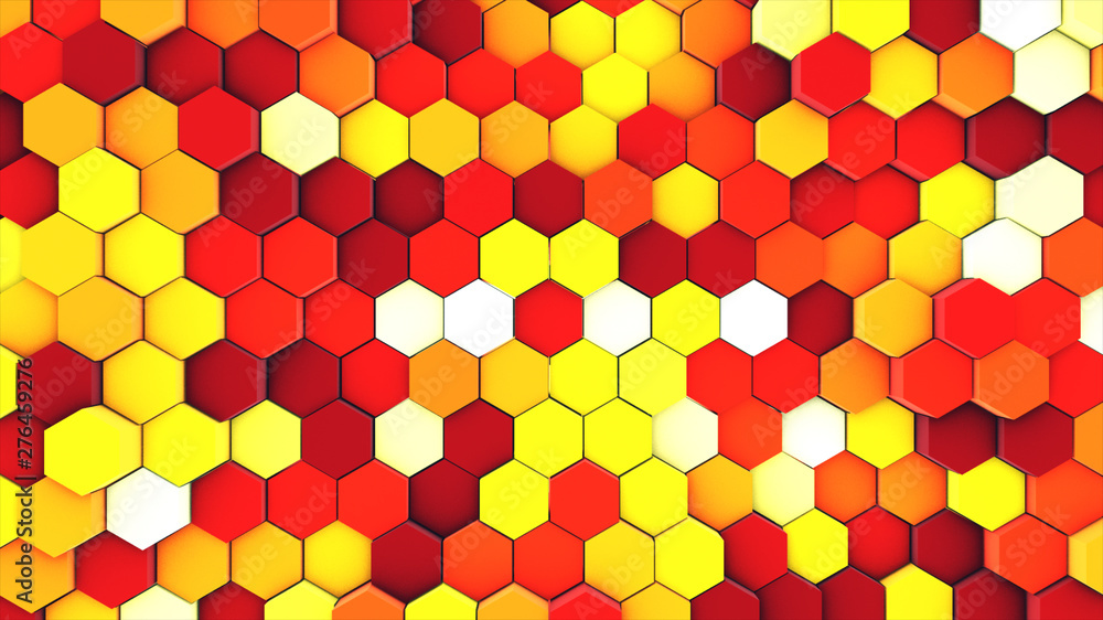 Aufkleber 3d render abstract colorful many technical geometric hexagons as a wave yellow and orange background