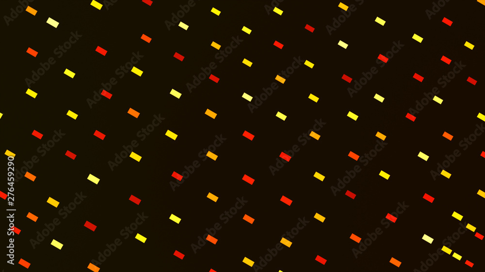 Poster 3d render abstract black background with many technical rectangle shapes, with yellow and orange lig