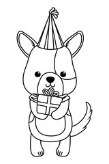 Dog cartoon with happy birthday icon design