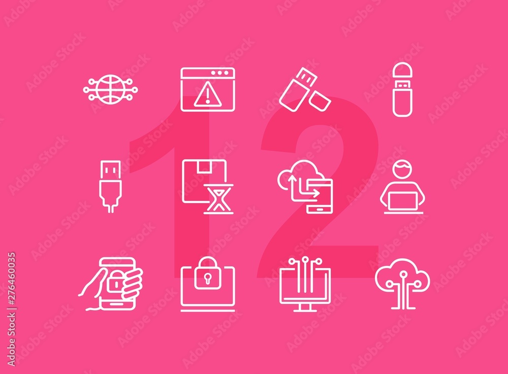 Poster hacking line icon set. programmer, computer, memory stick. information technology concept. can be us