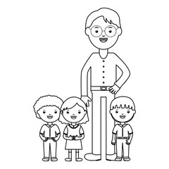 cute little students group with male teacher