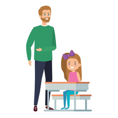 happy student girl in schooldesk with male teacher