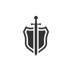 shield icon template black color editable. sword conception with shield symbol vector sign isolated on white background. Simple logo vector illustration for graphic and web design.