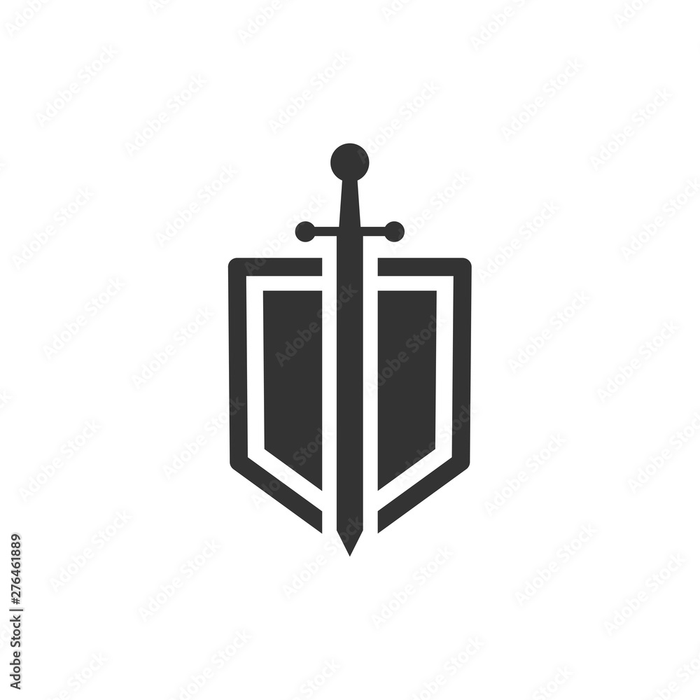 Poster shield icon template black color editable. sword conception with shield symbol vector sign isolated on white background. Simple logo vector illustration for graphic and web design.