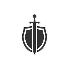 shield icon template black color editable. sword conception with shield symbol vector sign isolated on white background. Simple logo vector illustration for graphic and web design.