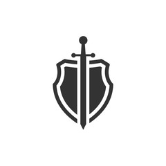 shield icon template black color editable. sword conception with shield symbol vector sign isolated on white background. Simple logo vector illustration for graphic and web design.