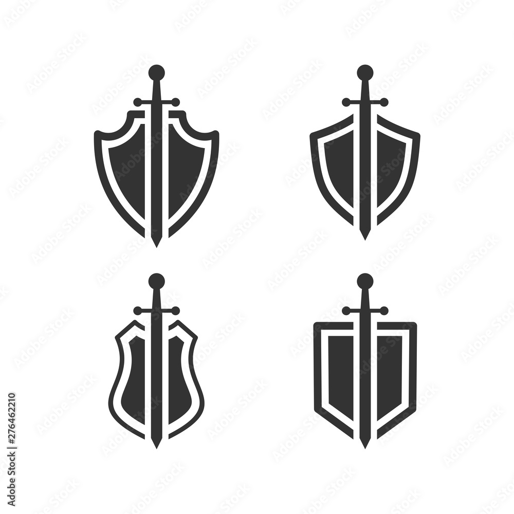 Fototapete shield icon set template black color editable. sword conception with shield symbol vector sign isolated on white background. Simple logo vector illustration for graphic and web design.