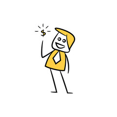 businessman showing dollar, yellow character doodle design