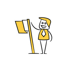 businessman and flag , yellow character doodle design