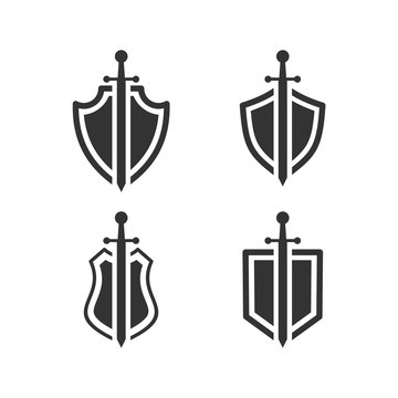 shield icon set template black color editable. sword conception with shield symbol vector sign isolated on white background. Simple logo vector illustration for graphic and web design.