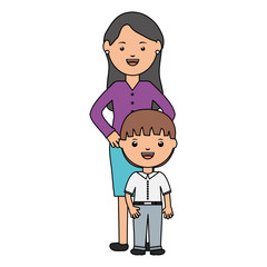 cute little student boy with female teacher